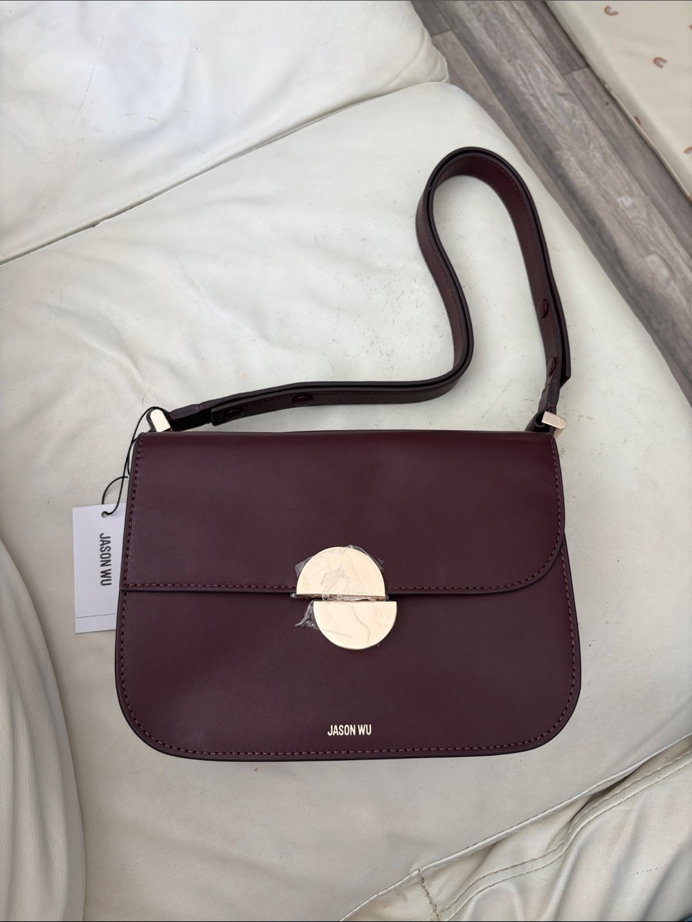 Jason Wu Wine Leather Crossbody with Gold Disc Closure